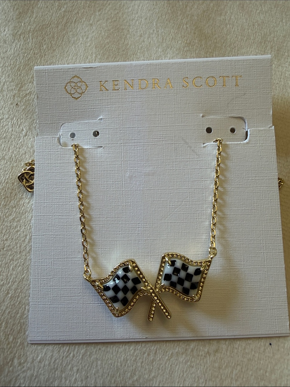 Kendra Scott Gold Checkered Racing Flag Necklace